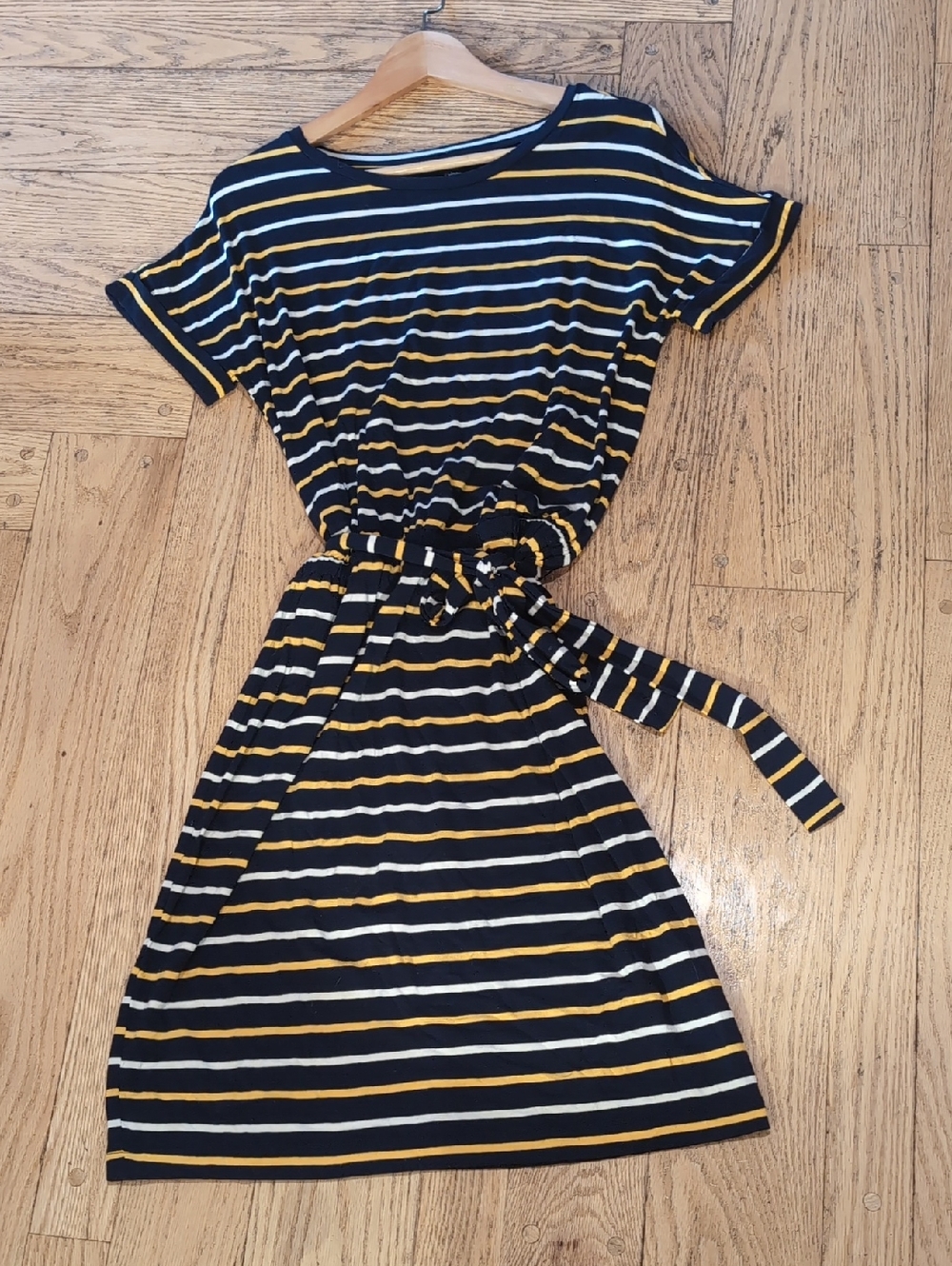 Banana Republic Black, White & Yellow Striped Midi Dress